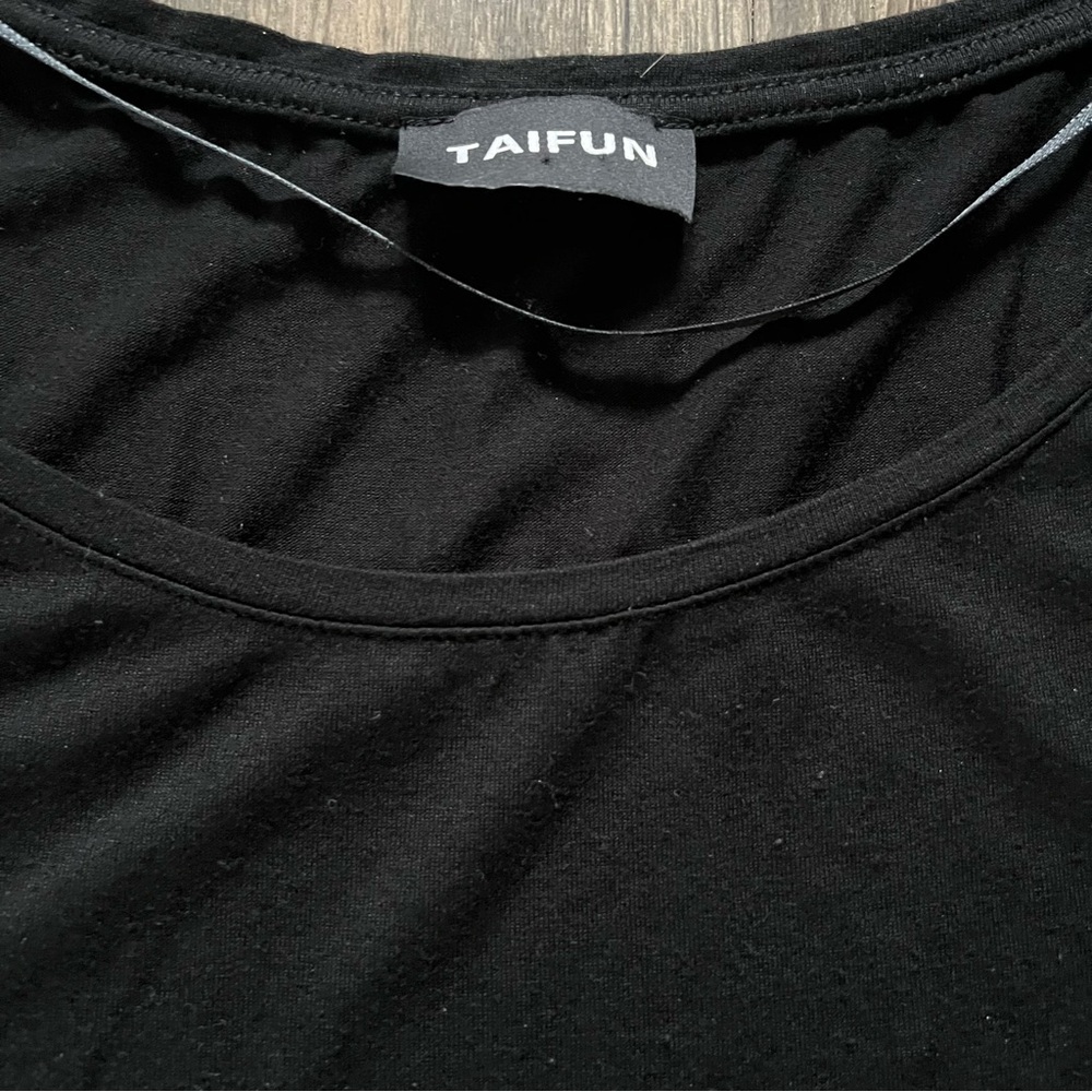 Taifun 80s Vtg Black Short Sleeves Round Neck Sequin Hem Women's Top T-Shirt L - Picture 7 of 11